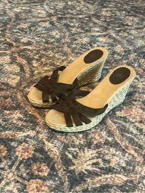 GAP Dark Brown Woven Strap Espadrille Wedge Sandals